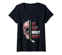 Mujer Christmas Hockey Goalie Funny Xmas Eat Sleep Hockey Repeat Camiseta Cuello V