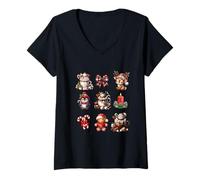 Mujer Christmas Holidays Reindeer Penguin Snowman Gingerbread Camiseta Cuello V