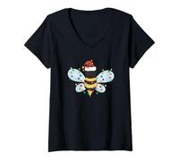 Mujer Christmas Honey Bee String Lights For Beekeeper & Bee Lover Camiseta Cuello V
