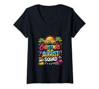 Mujer Christmas in August Squad Summer Holiday Party Art Camiseta Cuello V