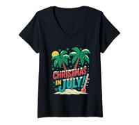 Mujer Christmas in July - Fun Family Beach Vacation Summer Xmas Camiseta Cuello V