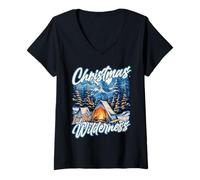 Mujer Christmas in The Wilderness Camper Camping Lover Camiseta Cuello V