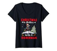 Mujer Christmas Is Better with A Doberman Dog Xmas Puppy Lover Camiseta Cuello V