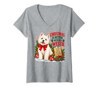Mujer Christmas Is Better with My Westie Holiday Terrier Joy Camiseta Cuello V