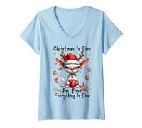 Mujer Christmas Is Fine I'm Fine Cornish Rex Xmas Cat Camiseta Cuello V