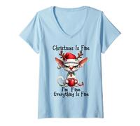 Mujer Christmas Is Fine I'm Fine Cornish Rex Xmas Cat Camiseta Cuello V