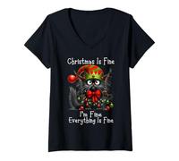 Mujer Christmas Is Fine I'm Fine Grumpy Xmas Cat Camiseta Cuello V