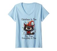 Mujer Christmas Is Fine I'm Fine Grumpy Xmas Cat Christmas Chaos Camiseta Cuello V