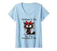 Mujer Christmas Is Fine I'm Fine Grumpy Xmas Cat Christmas Chaos Camiseta Cuello V