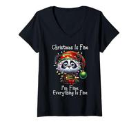 Mujer Christmas Is Fine I'm Fine Grumpy Xmas Panda Bear Camiseta Cuello V