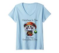 Mujer Christmas Is Fine I'm Fine Grumpy Xmas Panda Bear Camiseta Cuello V