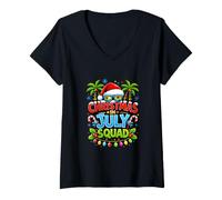 Mujer Christmas July Squad Summer Santa Hat Sunglasses Palm Tree Camiseta Cuello V