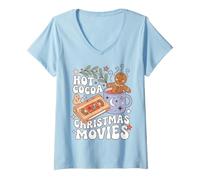 Mujer Christmas Movie Night Hot Cocoa Holiday Humor Camiseta Cuello V