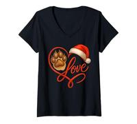 Mujer Christmas Paw Love Heart Santa Dog Mom Funny Pet Lover Dogs Camiseta Cuello V