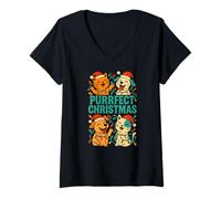 Mujer Christmas Pets Purrfect Christmas, Linda Amante de los Animales para Mujer Camiseta Cuello V