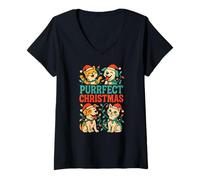 Mujer Christmas Pets Purrfect Christmas, Linda Amante de los Animales para Mujer Camiseta Cuello V