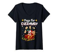 Mujer Christmas Pugs For Everybody Santa's Sleigh Pug Dog Lover Camiseta Cuello V