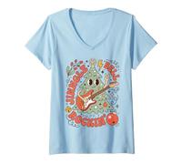 Mujer Christmas Rock Jingle Bell Guitar Holiday Humor Camiseta Cuello V