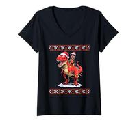 Mujer Christmas Rottweiler T-Rex Dinosaur Rottweilers Rottie Camiseta Cuello V