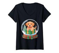Mujer Christmas Snow Globe Golden Retriever X-Mas Tree GR Dog Camiseta Cuello V