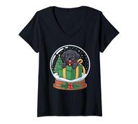 Mujer Christmas Snow Globe Newfoundland X-Mas Tree Newfie Camiseta Cuello V