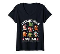 Mujer Christmas Squad Dabbing Santa Elf Friends Boys Girls Xmas Camiseta Cuello V