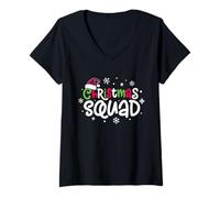 Mujer Christmas Squad Plaid Santa Hat Family Matching Xmas Pajama Camiseta Cuello V