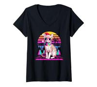 Mujer Christmas Synthwave Cornish Rex Sunglasses Camiseta Cuello V