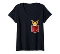 Mujer Christmas T Shirt For Women Kids Pocket Animal Reindeer Camiseta Cuello V