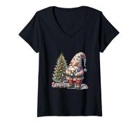 Mujer Christmas Tree GNOME Graphic For Women and Happy Holidays Camiseta Cuello V