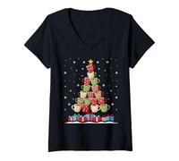 Mujer Christmas Tree of Coffee Cups Winter Holiday Hot Cocoa Lover Camiseta Cuello V