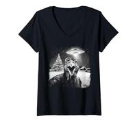 Mujer Christmas Turkey Selfie UFO Funny Black & White Vintage Camiseta Cuello V