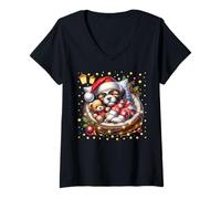 Mujer Christmas Vibes For Puppy Mom Xmas Decor For Shih Tzu Lovers Camiseta Cuello V