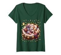 Mujer Christmas Vibes with Xmas Kitten In Cozy Cat Bed For Winter Camiseta Cuello V