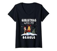 Mujer Christmas with My Beagle Dog Puppy Funny Xmas Camiseta Cuello V