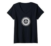 Mujer Christogram, Jesuitas Jesús título religioso Símbolo Camiseta Cuello V