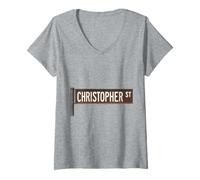 Mujer Christopher St NYC - Letrero de calle para hombres, mujeres y niños Camiseta Cuello V