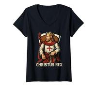 Mujer Christus Rex Católico Cristo Rey Sagrado Corazón Camiseta Cuello V