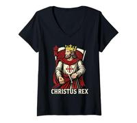 Mujer Christus Rex Católico Cristo Rey Sagrado Corazón Camiseta Cuello V