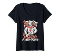 Mujer Christus Rex Católico Cristo Rey Sagrado Corazón Camiseta Cuello V
