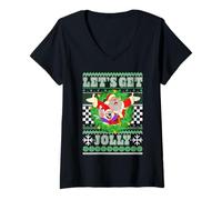 Mujer Chuck E. Cheese Christmas Let's Go Jolly Ugly Sweater Camiseta Cuello V