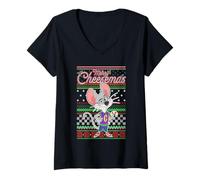 Mujer Chuck E. Cheese Christmas Merry Cheesemas Ugly Sweater Camiseta Cuello V