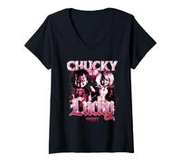 Mujer Chucky and Tiffany Gothic Love Chucky Gets Lucky Camiseta Cuello V