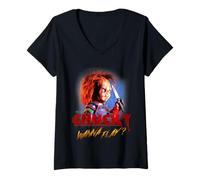 Mujer Chucky Halloween Design Quiero Jugar Camiseta Cuello V