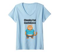 Mujer Chunky Cat Confidence Cute Fat Belly - Cita Divertida Camiseta Cuello V