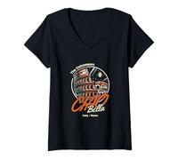 Mujer Ciao Bella - Bandera del Coliseo Italia Roma Camiseta Cuello V