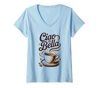 Mujer Ciao Bella Café Italiano Arte Vintage Estilo Retro Camiseta Cuello V