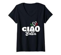 Mujer Ciao Bella Hello Hermoso Corazón Italiano Expresión Italia Camiseta Cuello V