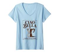 Mujer Ciao Bella Moka Italiana Arte Vintage Café Camiseta Cuello V