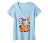 Mujer Ciao Bella Naranja Siciliana Arte Vintage Camiseta Cuello V